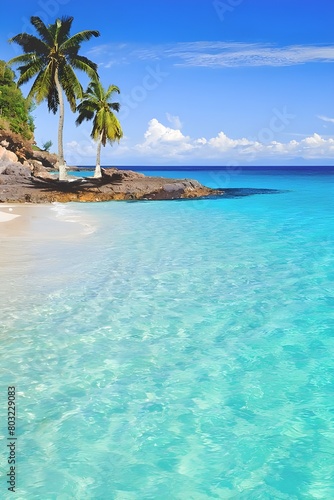 "Tranquil, tropical, beach, paradise, serene, peaceful, ocean, sea.''