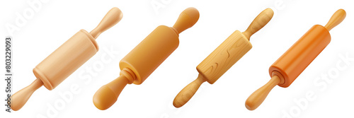 PNG rolling pin 3d icons and objects collection, in cartoon style minimal on transparent, white background, isolate