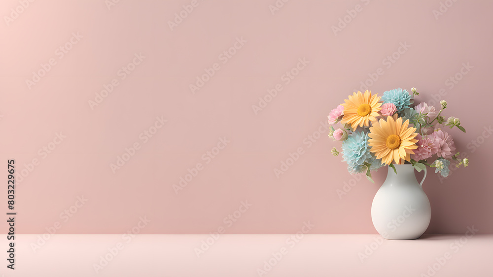 A white vase with a colorful bouquet of flowers sits on a table A white vase with a colorful bouquet of flowers sits on a table