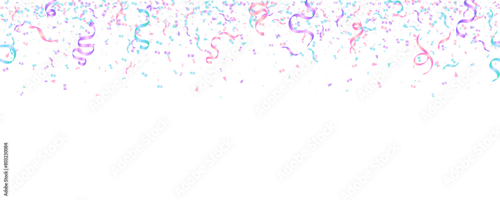 Falling pastel color with confetti and tinsel ribbon design for decor holiday background and surprise party festival