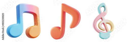 PNG musical note 3d icons and objects collection, in cartoon style minimal on transparent, white background, isolate