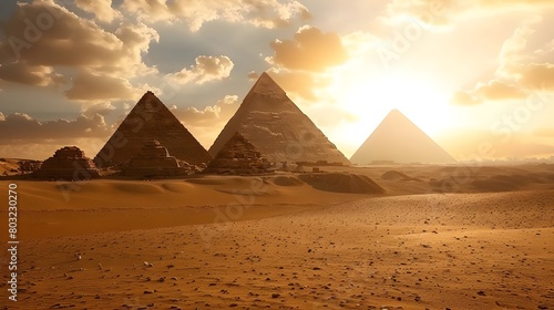 Great Pyramid of Giza across the vast golden desert sand