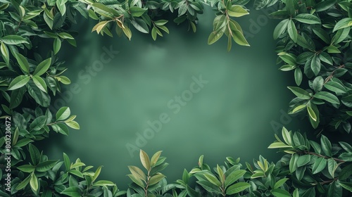 Lush green leaves framing a soft green background, ideal for nature-themed design layouts.