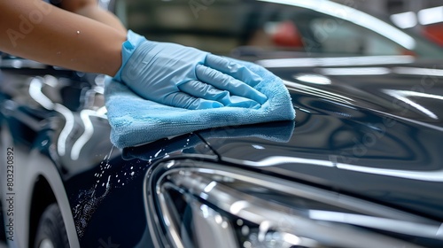 Meticulous Hand Cleaning and Polishing Shiny New Automotive Vehicle with Cloth © pkproject