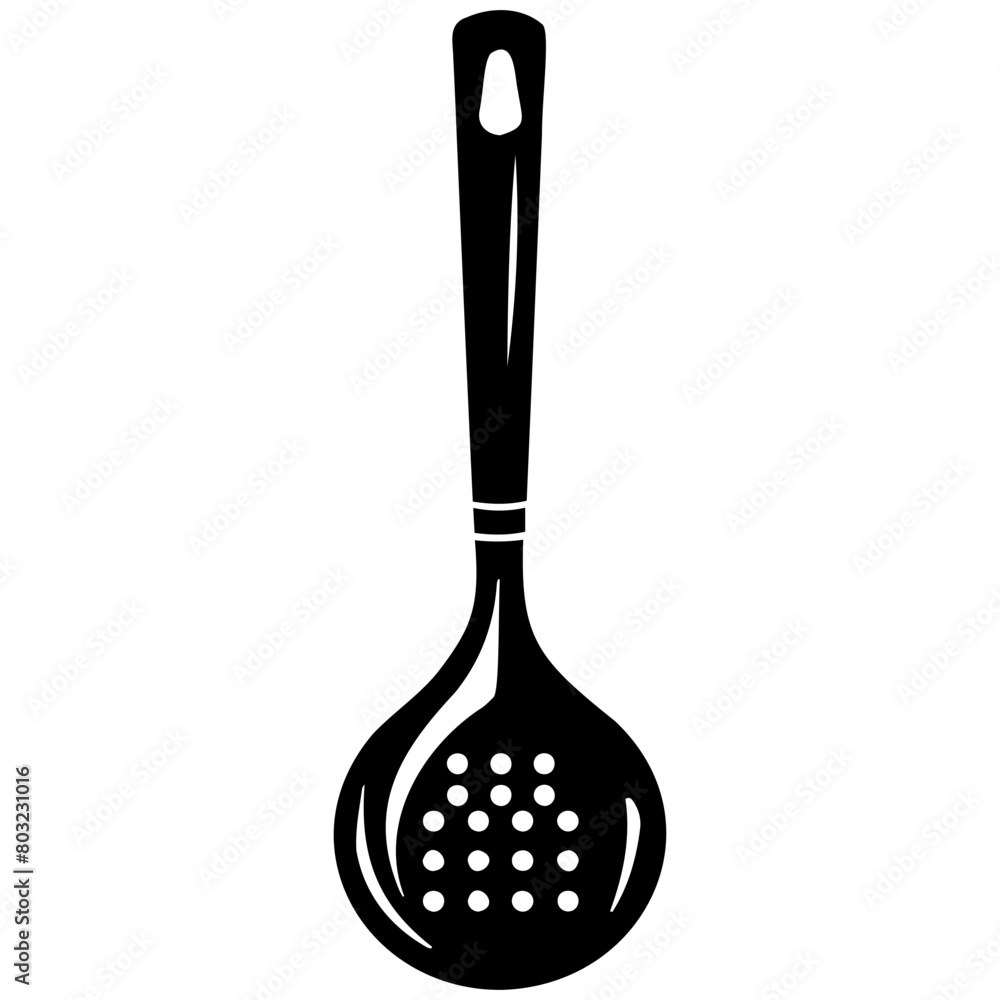 Black and White Skimmer Spoon Illustration Black and White Skimmer Spoon Illustration