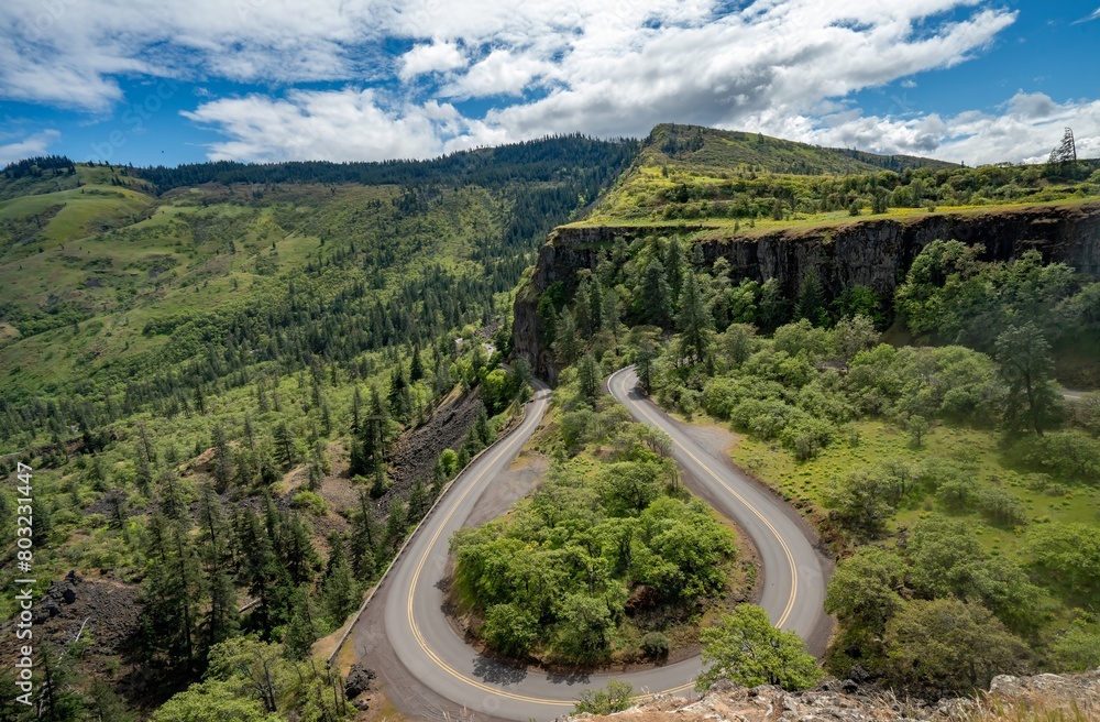 Horseshoe curve on Old historic Columbia River highway at Rowena Crest, Oregon