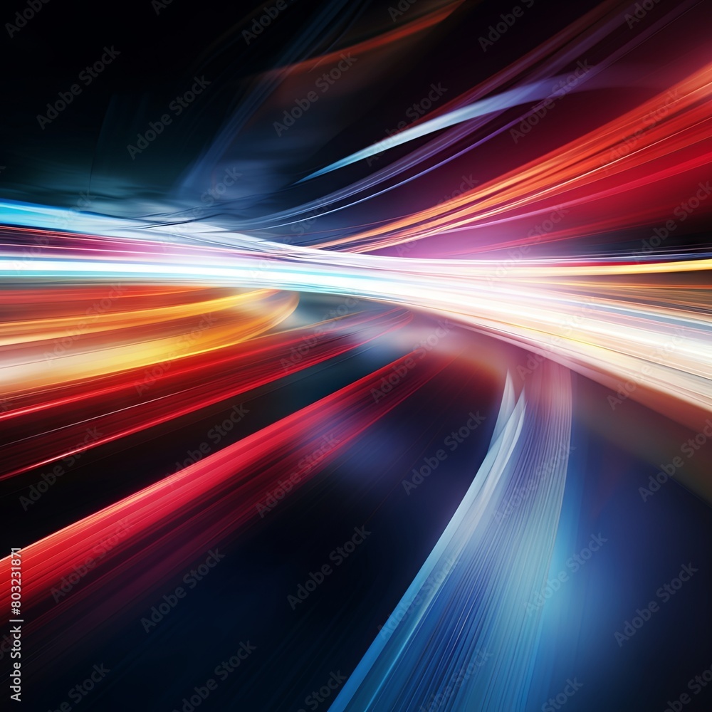 Dynamic light streaks in vivid colors on a dark background