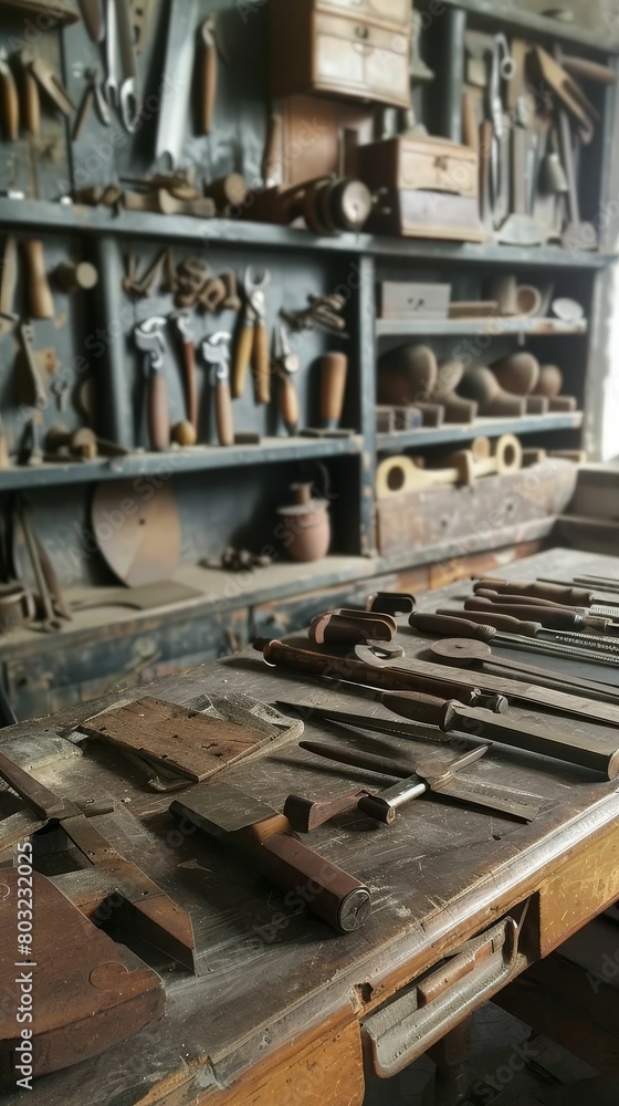 An antique restoration workshop where each tool has a spirit and tells its story