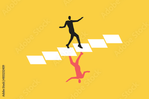 Businessman walking on different side. concept of different opinion, direction, disagreement, miscommunication and risk