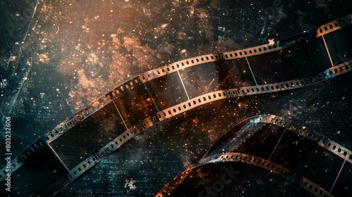 Cinematic film reels enveloped in dramatic lighting