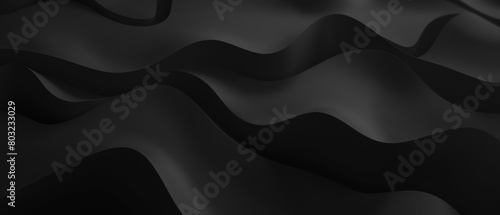 Abstract texture dark black gray grey background banner panorama long with 3d geometric waving waves curves gradient shapes for website, business, print design template paper pattern illustration..