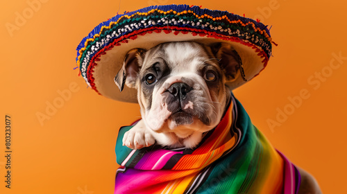 Puppy Fiesta: A Bulldog's Colorful Attire