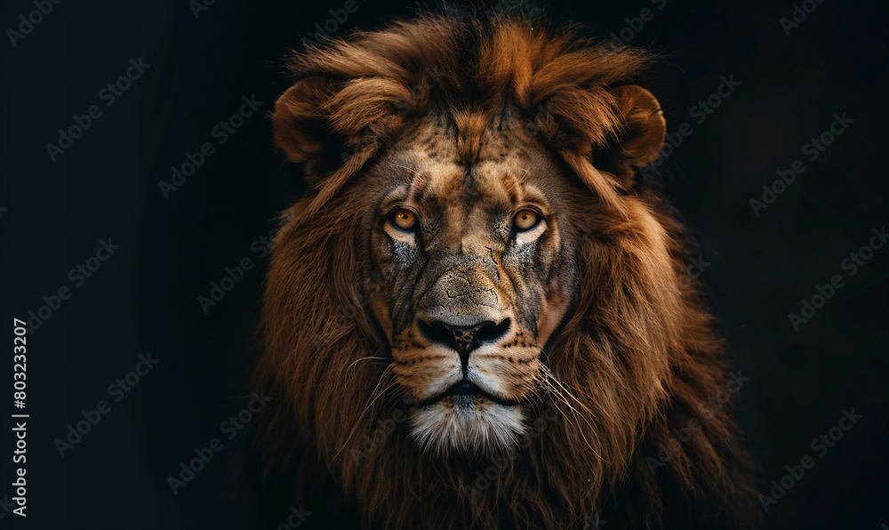 close up of majestic lion head portrait