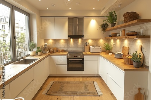 small modern minimalist wooden kitchen in the apartment advertising food photography