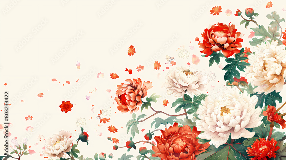 flower, plant, chinoiserie, background, illustration