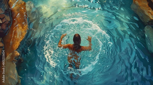 Woman enjoying serene swim in turquoise waters
