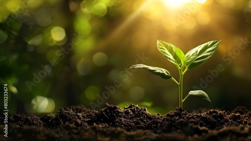 A young plant growing in soil symbolizing Earth Day and environmental awareness. Concept Earth Day, Environmental Awareness, Nature, Growth, Sustainability
