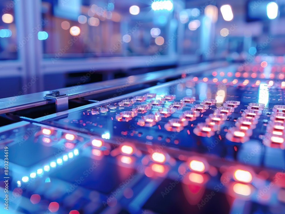 Close-up view of modern microchip production plant in operation Close-up view of modern microchip production plant in operation