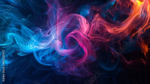 Vivid swirling vortex of colorful smoke in a dynamic abstract display