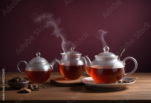 international tea day with a royal cup of hot tea and kattle of tea behind it luxrious background 