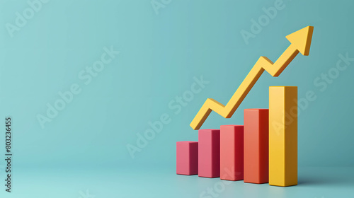 Growth bar chart and arrow upward  growth of financial and investment  copy space and minimal background  use for presentation