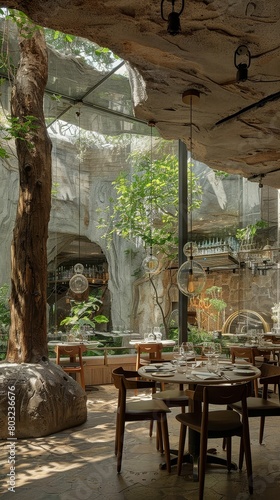 A restaurant where each table is in a different ecosystem  from desert to rainforest