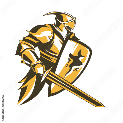A striking vector design of a knight in golden armor, poised with a sword and shield, capturing a moment of medieval valor.
