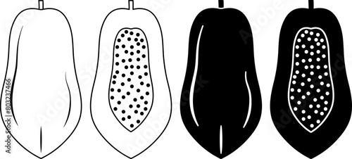 outline silhouette papaya icon set