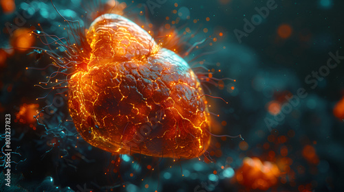  Detailed Image of a Human Liver,
A large explosion of fire and fire in the background.
 photo