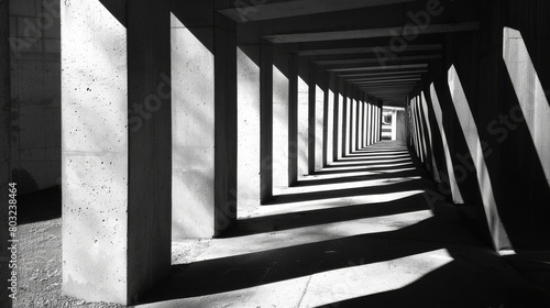 Striking architectural symmetry with shadow play on urban concrete wall photo