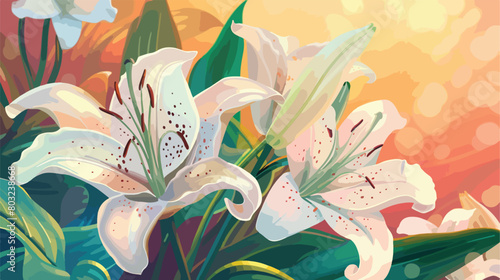 Beautiful lilies on color background Vector illustration