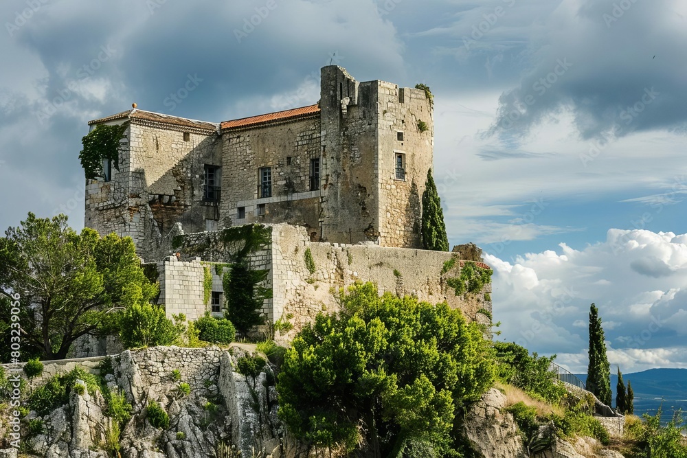 old stone castle perched on hilltop in provence france historic architecture