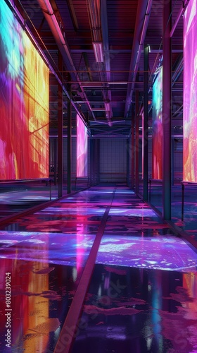 A futuristic textile mill where fabrics change color and pattern based on the weather