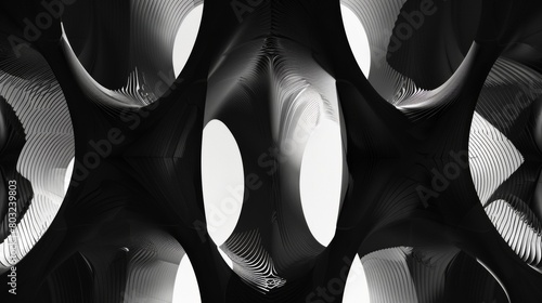 Artistic symmetrical pattern with abstract musical notation inspired design in black and beige photo