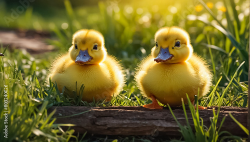 Cute ducklings on a summer farm