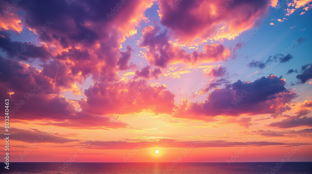 Beautiful colorful sunset with clouds over the ocean