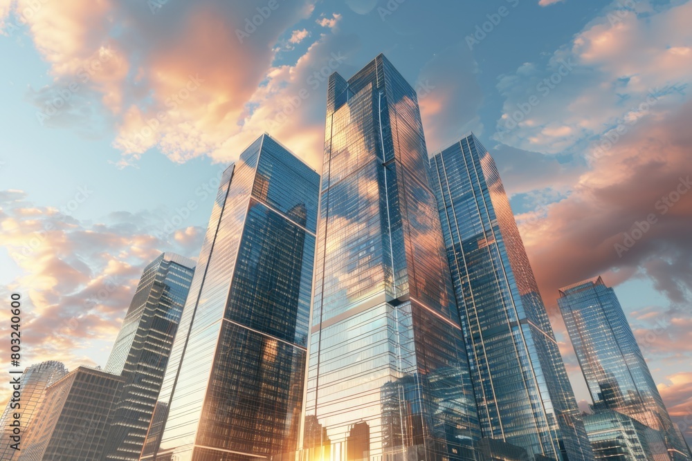 Fototapeta premium Urban cityscape with modern skyscrapers. Perfect for architectural and city-themed projects