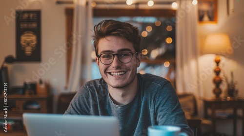 Smiling Young Man with Laptop photo