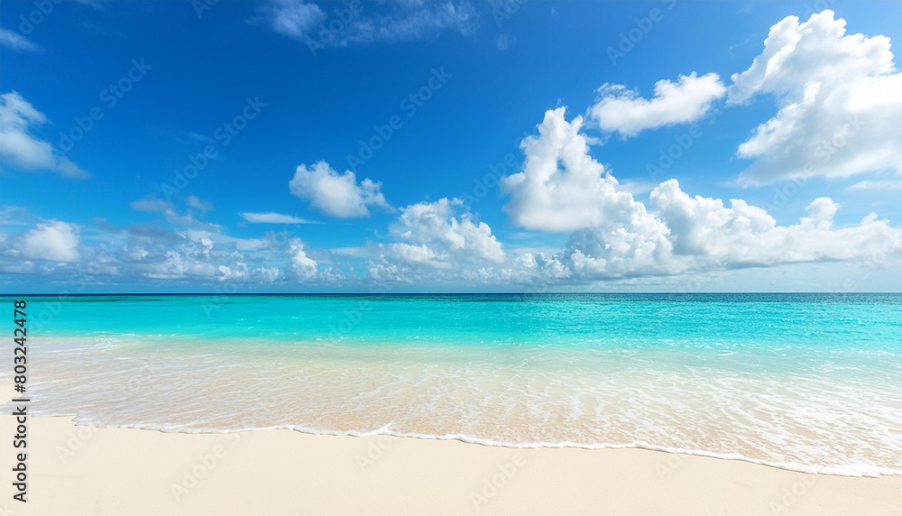 image of a beach landscape on the shore of the sea or ocean. sunny and clear weather at a tropical resort.