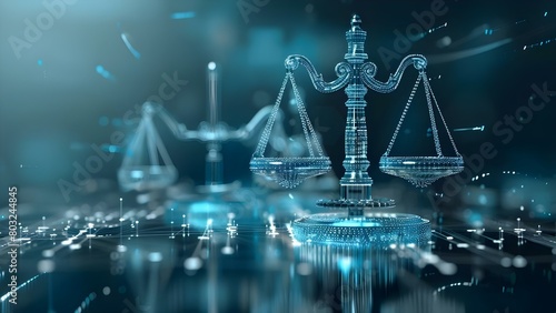 Digital scales data center transforming legal technology in the justice system. Concept Legal Technology, Digital Scales, Data Center, Justice System Transformation, Digital Innovation