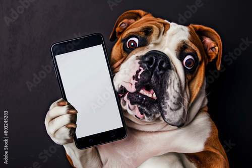 Caricature photo of a Bulldog with surprised gesture photo