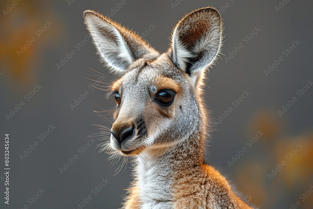 close-up portrait of a majestic and proud kangaroo2/3 profile, award-winning National Geographic style