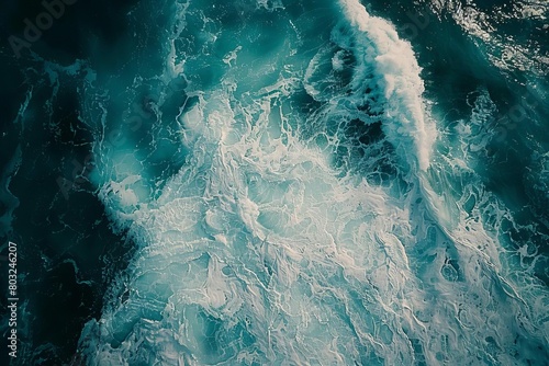 serene ocean waves crashing against shoreline aerial drone view abstract background
