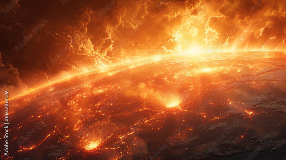 Obraz premium the sun in space releasing plasma near the earth,generative ai