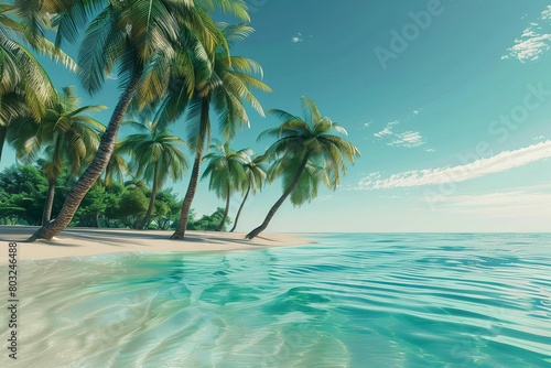 serene tropical beach paradise turquoise water and palm trees tranquil summer vacation realistic 3d illustration