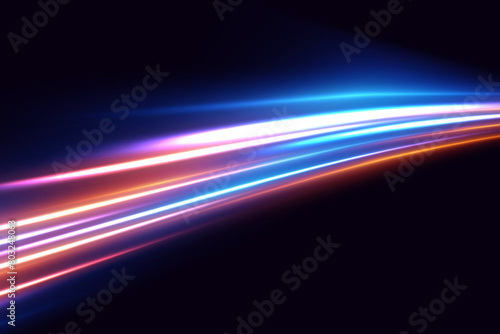 The effect of speed and neon lines. Dynamic movement of light rays.