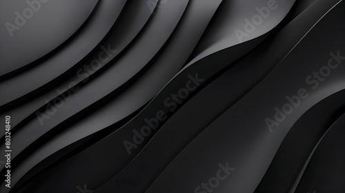 Black Flowing Curves Abstract Minimal Geometric Background Design