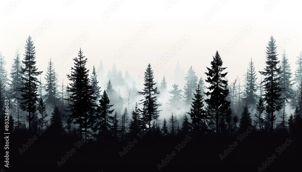 A stark texture depicting a forest silhouette against a white background,generative ai A stark texture depicting a forest silhouette against a white background,generative ai