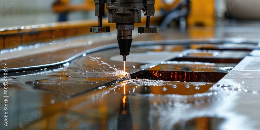 Industrial metal cutting machine in action, perfect for manufacturing industry projects Industrial metal cutting machine in action, perfect for manufacturing industry projects