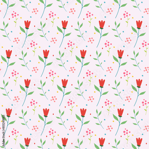 Seamless spriinig soft patttern with red flowers  green leaves for wrapping  holidays  packaging  wallpapers  notebooks  fabrics